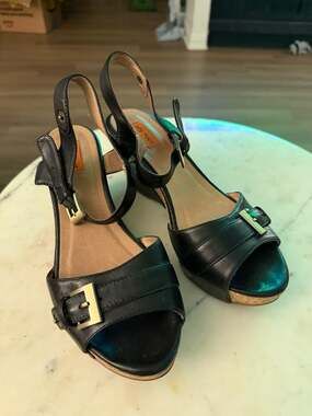Miz Mooz Leather Slingback Wedge Sandals with Buckle Detail